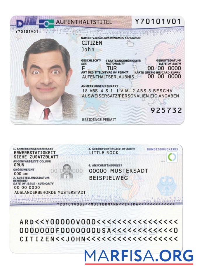 Downloadable Germany residence permit 2011 present example